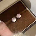 Chinese retro round egg surface chalcedony earrings in copper with four-claw settings