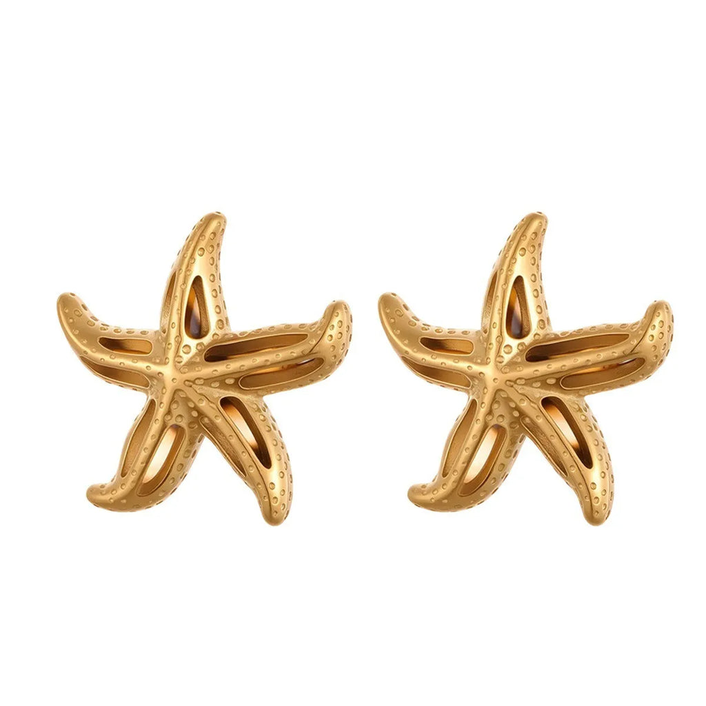 Design Sense simple stud earrings for women, starfish shape, 18K gold plated stainless steel, fashion OL style