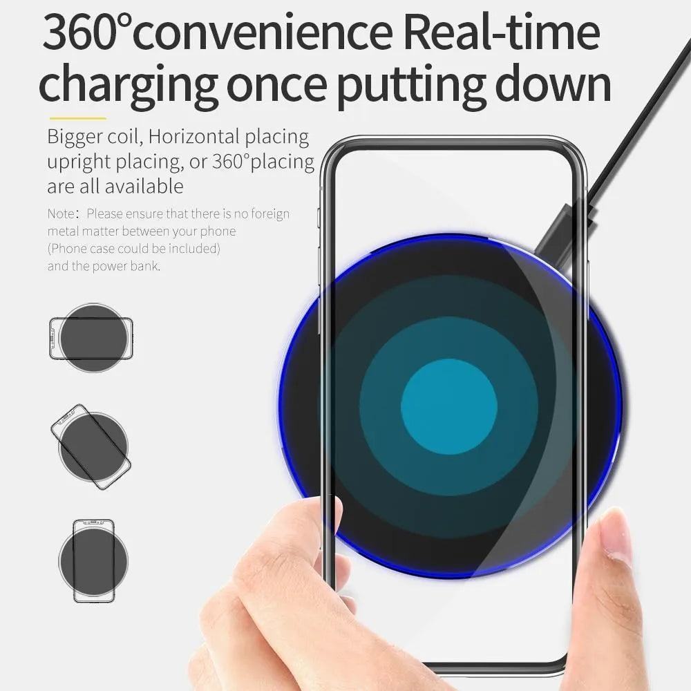 Black 9V QI wireless fast charging base with ultra-thin 6.5mm design