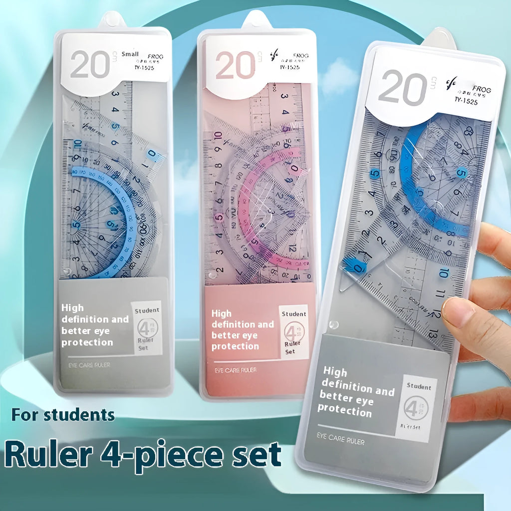 Youpai transparent acrylic drawing ruler set with square and protractor on a design sketch.