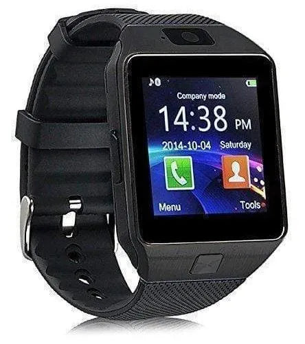 DZ09 sports smart watch with black TPU strap and 1.56 inch touch screen display
