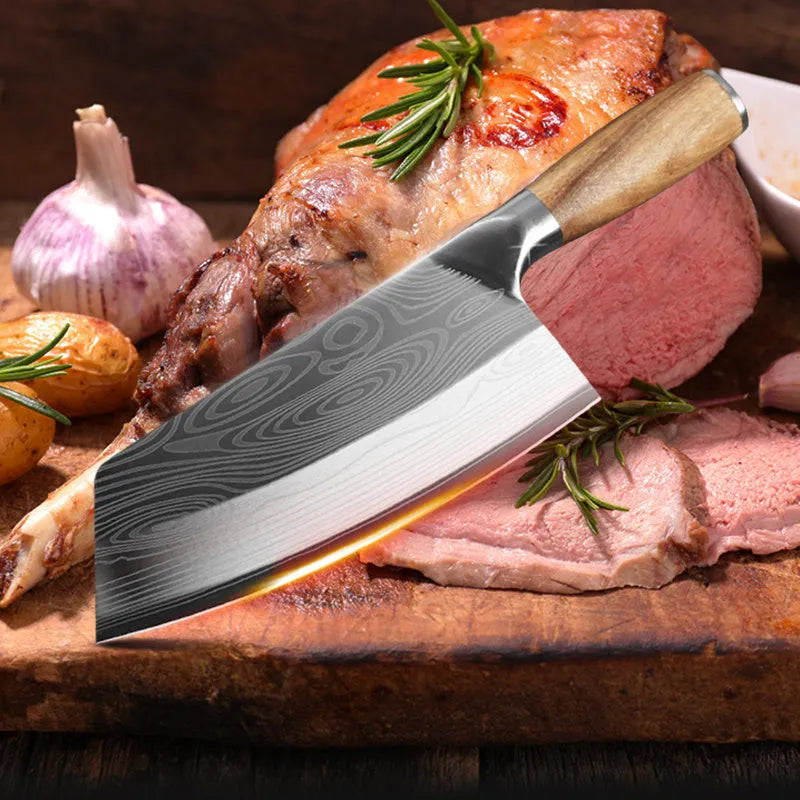 A 320mm long kitchen knife with a forged stainless steel blade, shown in the available colour.
