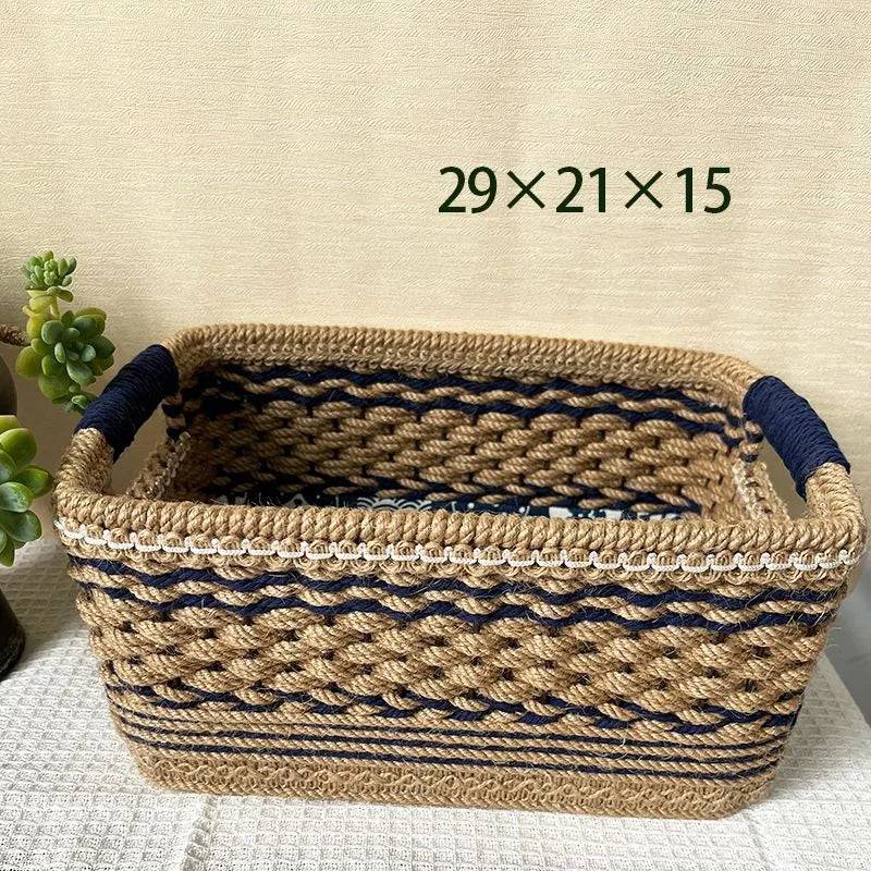 Brown hand-woven rattan rectangular desktop storage basket for snacks and sundries