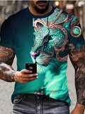 Men's grey T-shirt with a bold red 3D lion print on the chest.