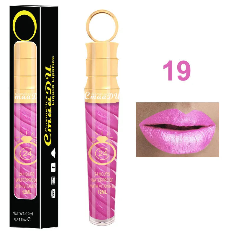 Matte lip gloss 12ml non-stick cup liquid lipstick in metal pearl finish with 20 colour options