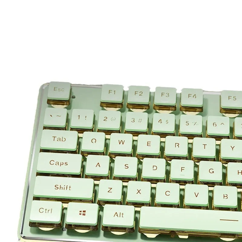 Prewalker V3 Retro Green silent mechanical keyboard and mouse set on a desk.