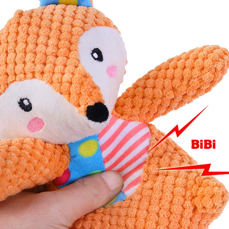 Plush dog squeaky toy with bite resistant fabric and collision colour pattern for small and large breeds