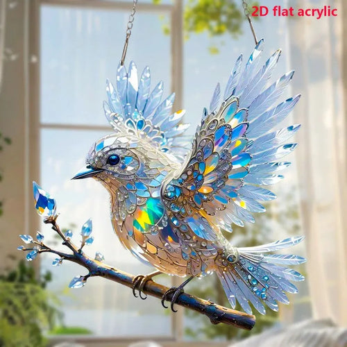 Acrylic bird pendant ornament with UV printed cartoon design for holiday decoration