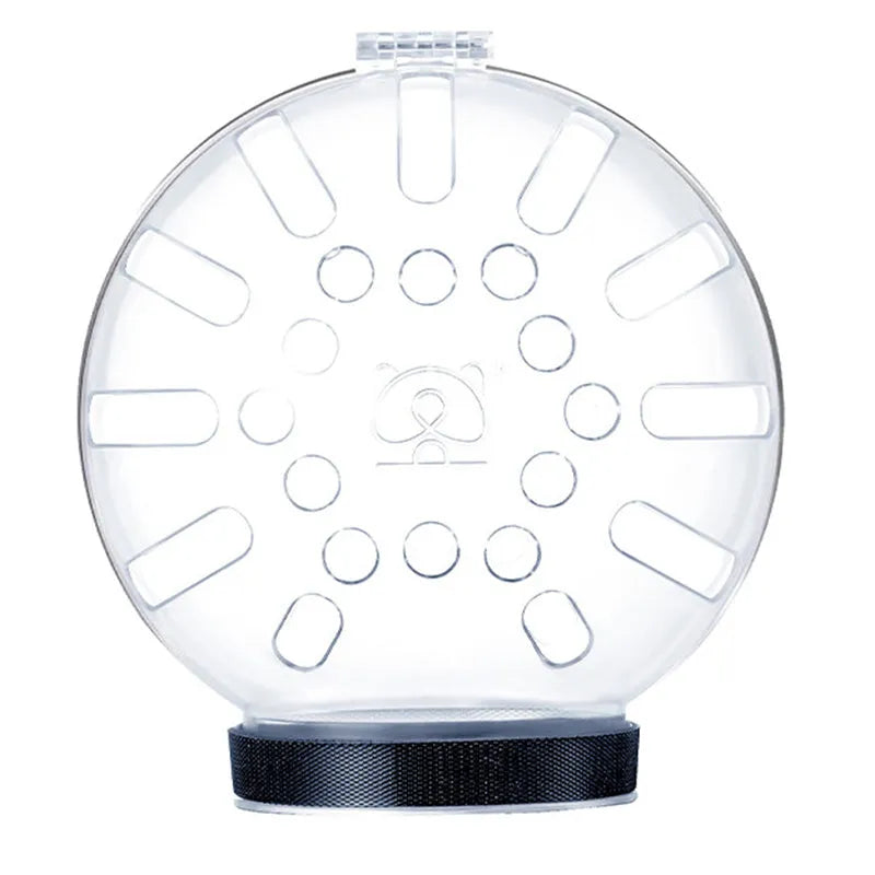 Transparent cat muzzle space hood with adjustable Velcro strap, sizes M L XL, for grooming and recovery.