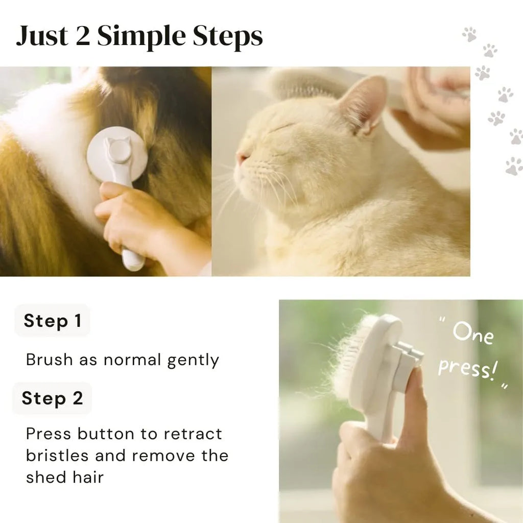 Blue self-cleaning slicker brush for dogs and cats with ergonomic rubber handle.
