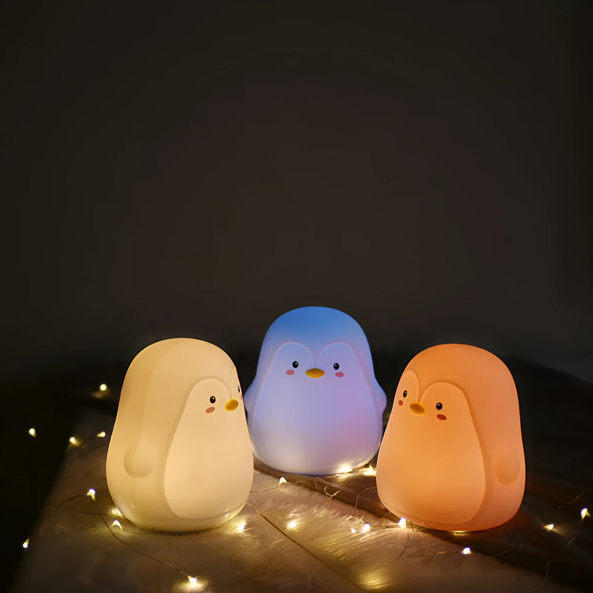 Penguin night light in silicone and ABS, 118x110x132mm, white light, USB rechargeable 1200mAh