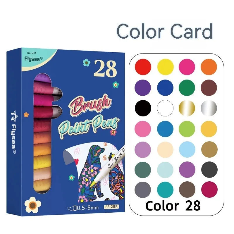 Set of soft head gouache marker pens for pressure-free hand accounting and card art in multiple colours