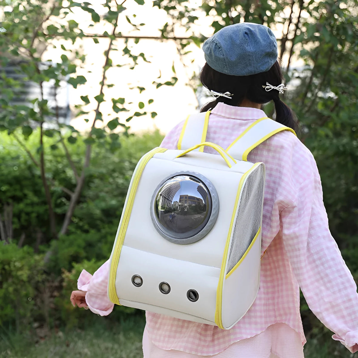 Grey large capacity breathable nylon pet backpack for cats up to 6.50kg, 33x29x42cm