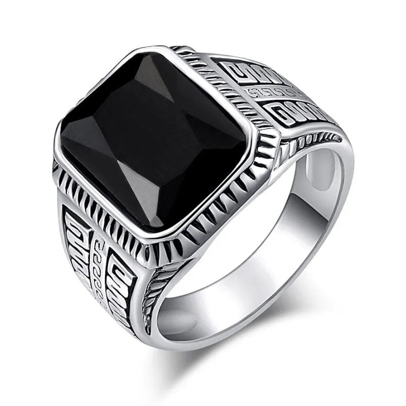 Alloy geometric ring with electroplated finish and artificial gem inlay in ancient silver colour, size 8