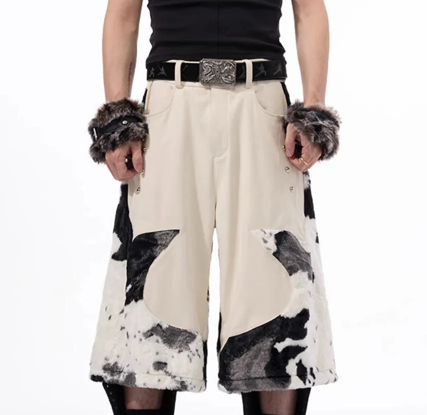 Fashionable milk fibre fur cropped trousers in a patterned design for teenagers.