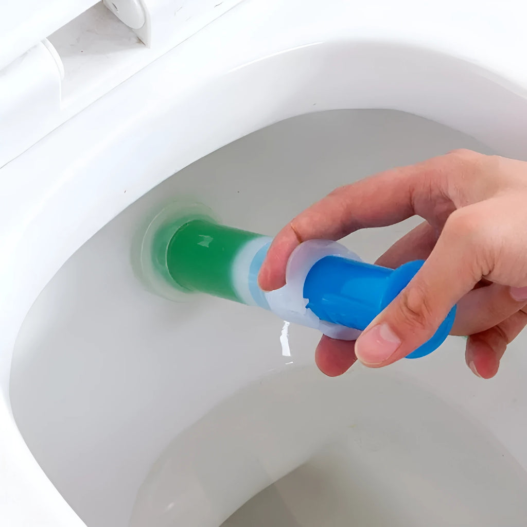 Magical Toilet Cleaner Gel in purple lavender colour-changing stick-on design with handle, 4.5x12cm