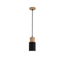 Compact wooden pendant light with wrought iron frame in black 10cm wide 18cm tall for island bar