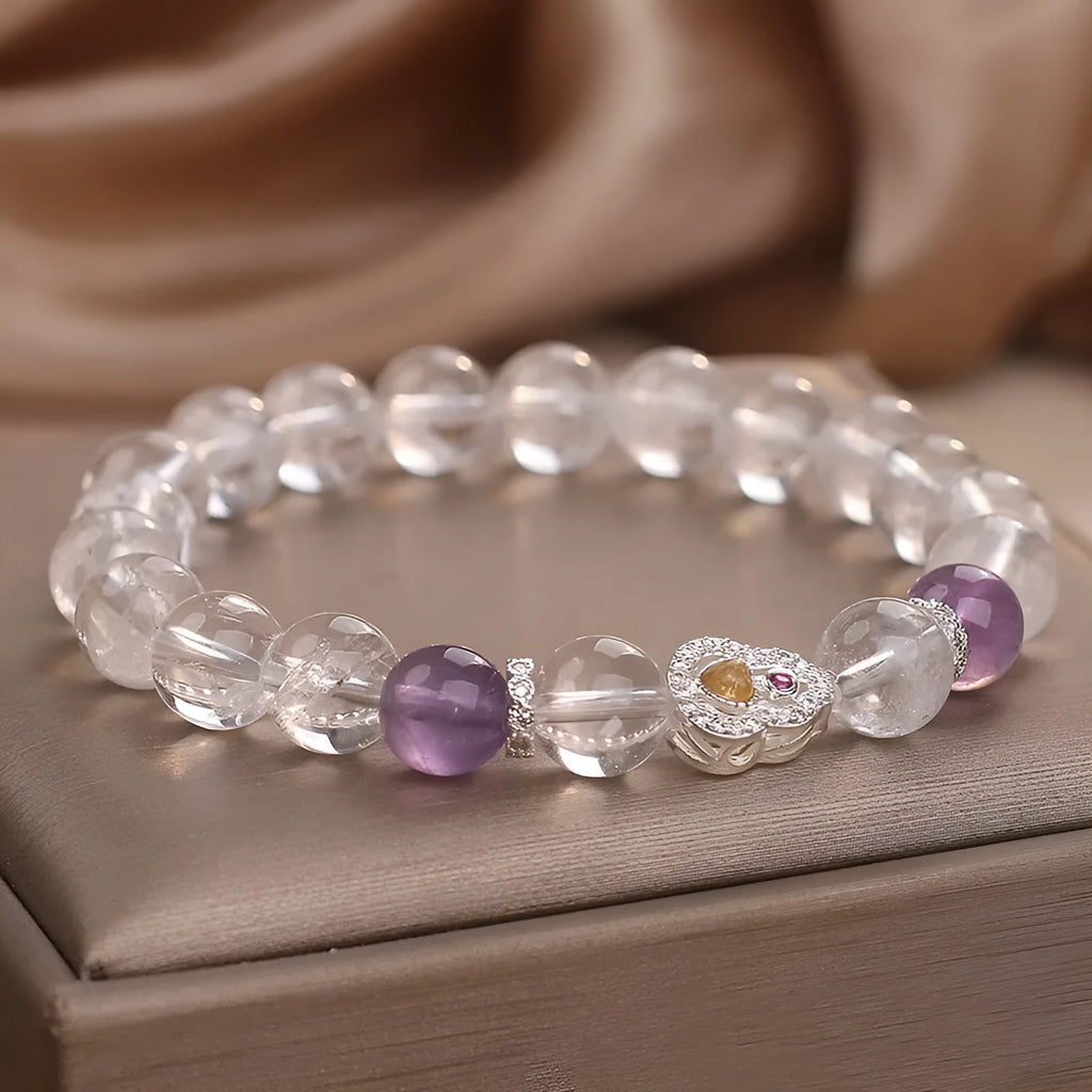 Women's natural white crystal amethyst bracelet, transparent crystal original design, single bracelet