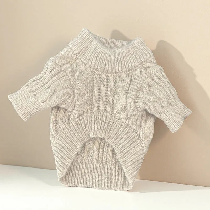 Beige wool dog sweater in sizes XS to XL, casual solid colour pet warm clothes