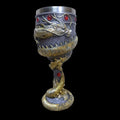 Red wine glass with 3D Chinese dragon stainless steel design in gold colour, 200ml capacity