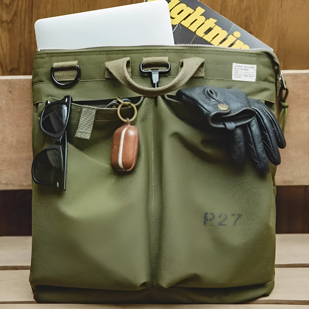 Marden Tooling Helmet canvas crossbody messenger bag in military green with shoulder strap