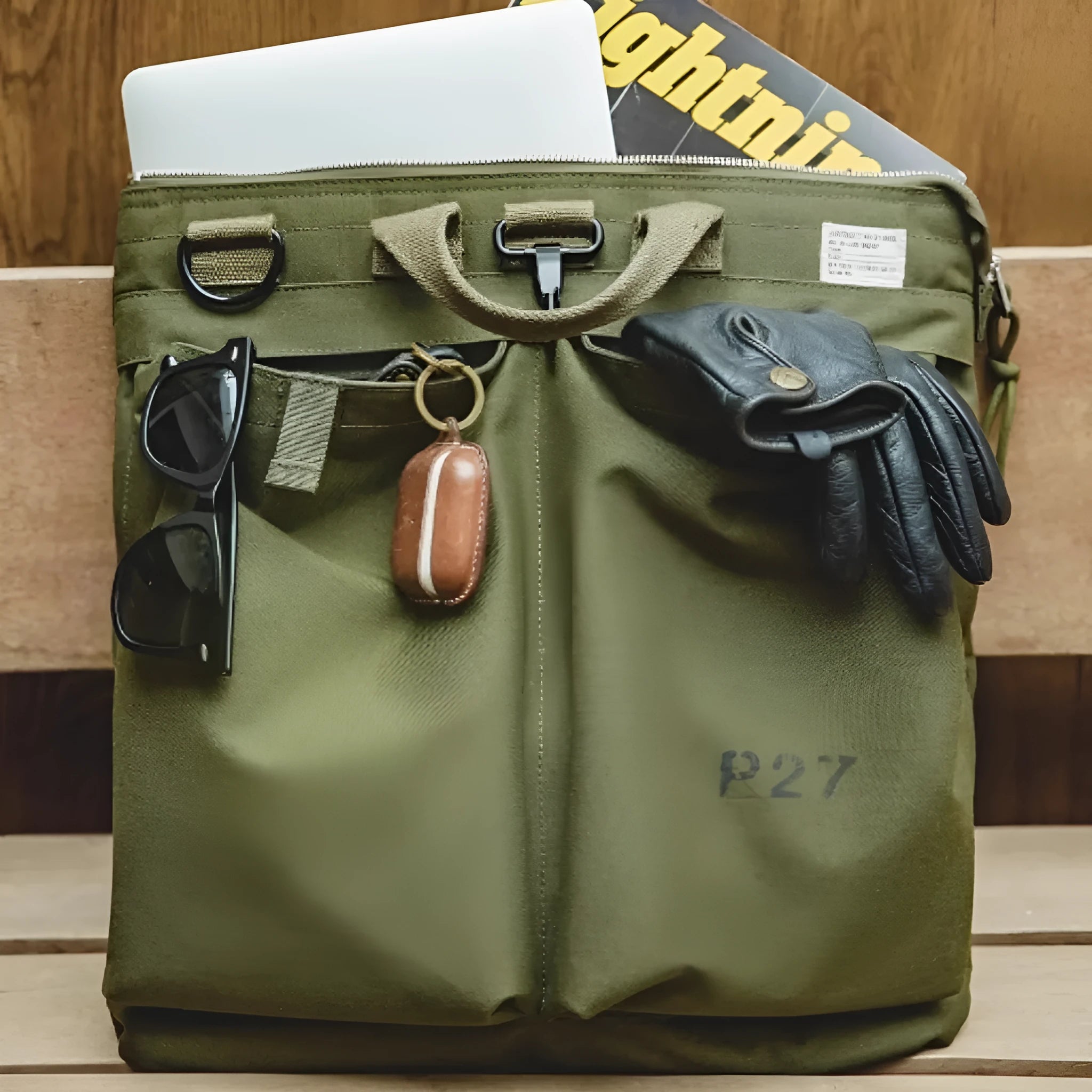 Marden Tooling Helmet canvas crossbody messenger bag in military green with shoulder strap