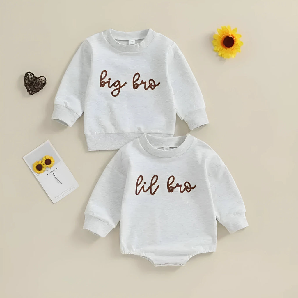 Grey cotton infant toddler long sleeve one-piece sweater jumpsuit with alphabet embroidery for 60-120cm