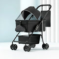 Black warrior style pet cart with detachable components and one-click folding mechanism