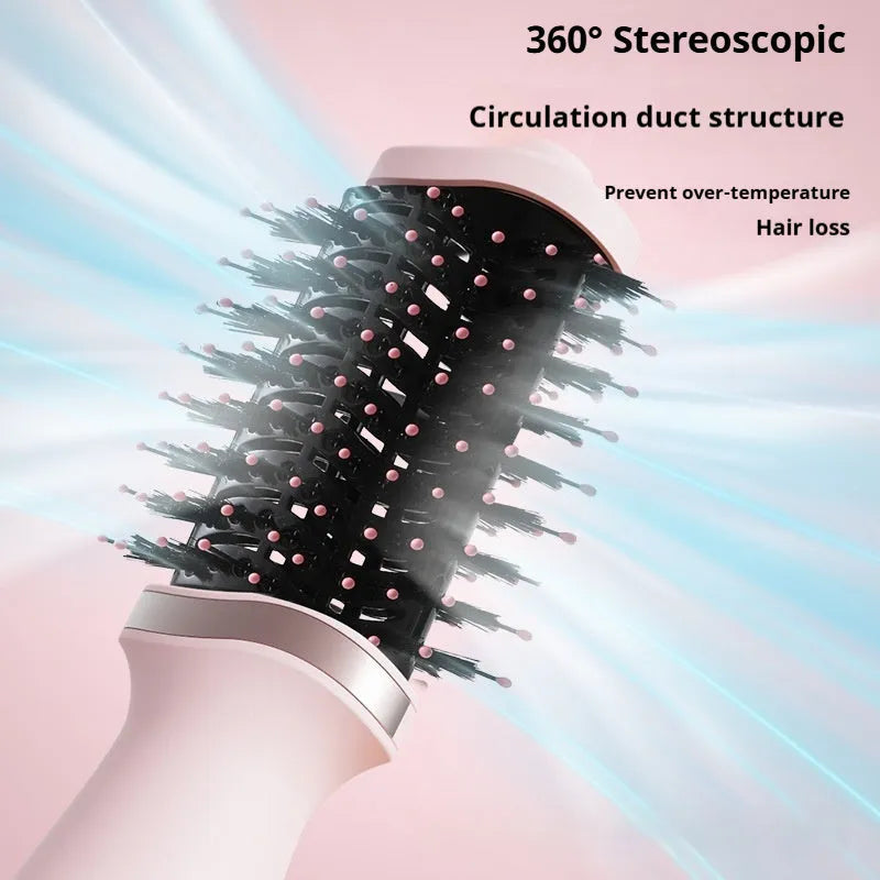 Pink multifunctional hair dryer and curling comb styling tool with constant temperature feature