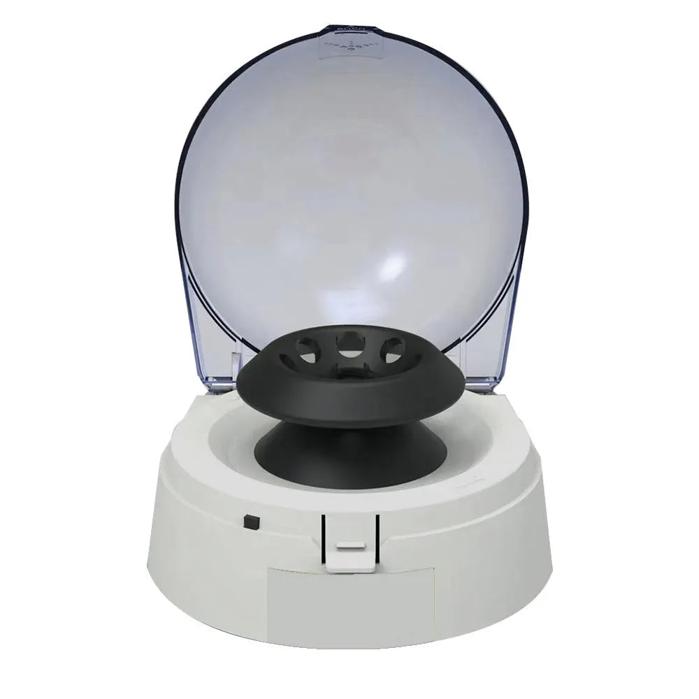 Mini laboratory centrifuge with compact 157x170x120mm dimensions and 7000 RPM speed capability