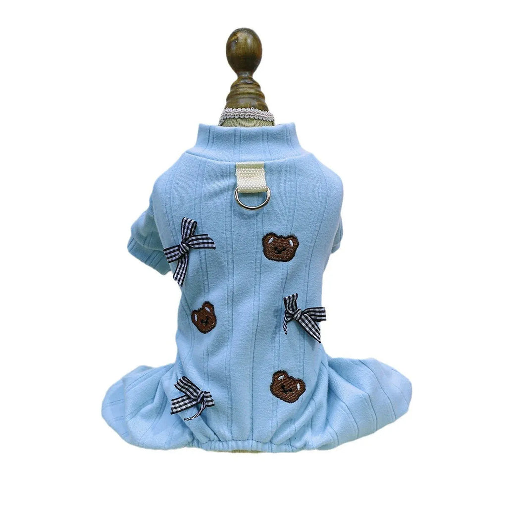 Belly-wrap four-legged pet outfit in polyester with size options XS to XL for dogs and cats