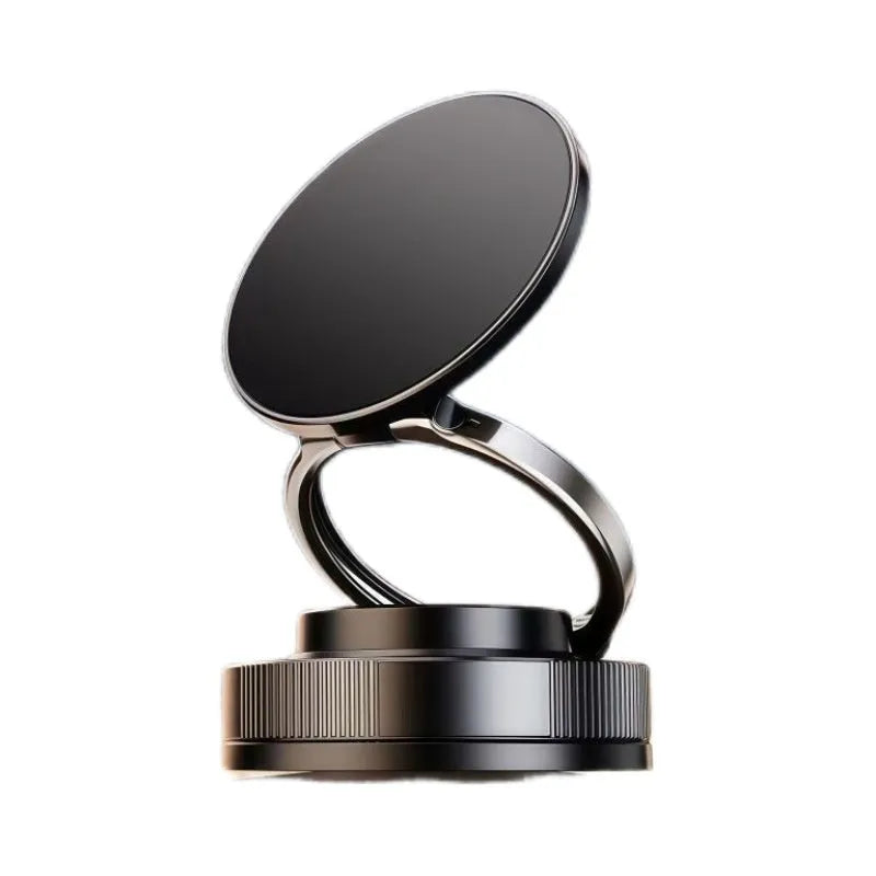 Alloy car phone holder with vacuum adsorption base and magnetic mount for dashboard or windscreen in black