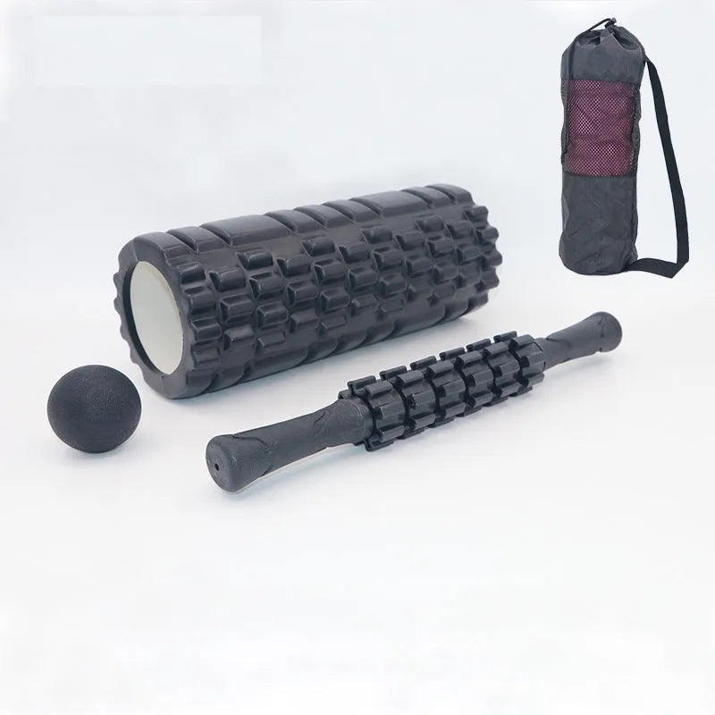 33cm black six-piece foam roller set with gear massage bar stick
