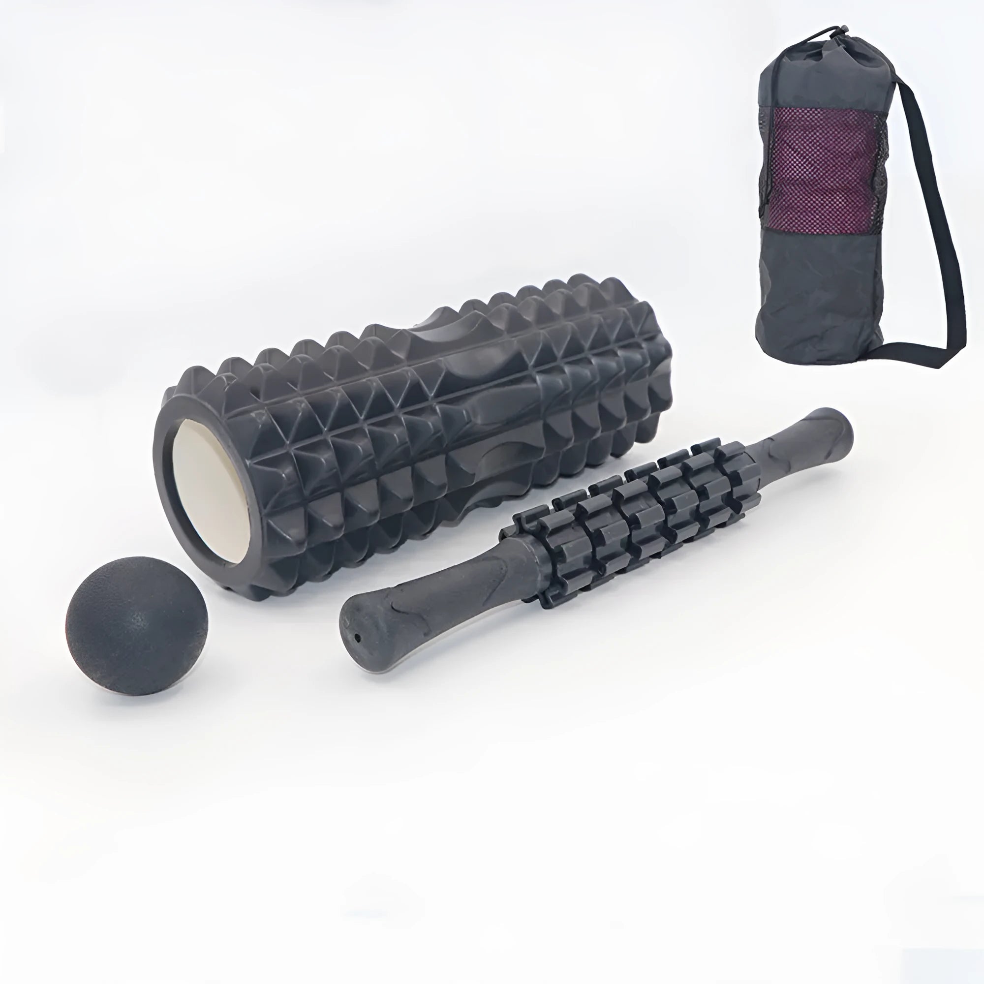 33cm black six-piece foam roller set with gear massage bar stick