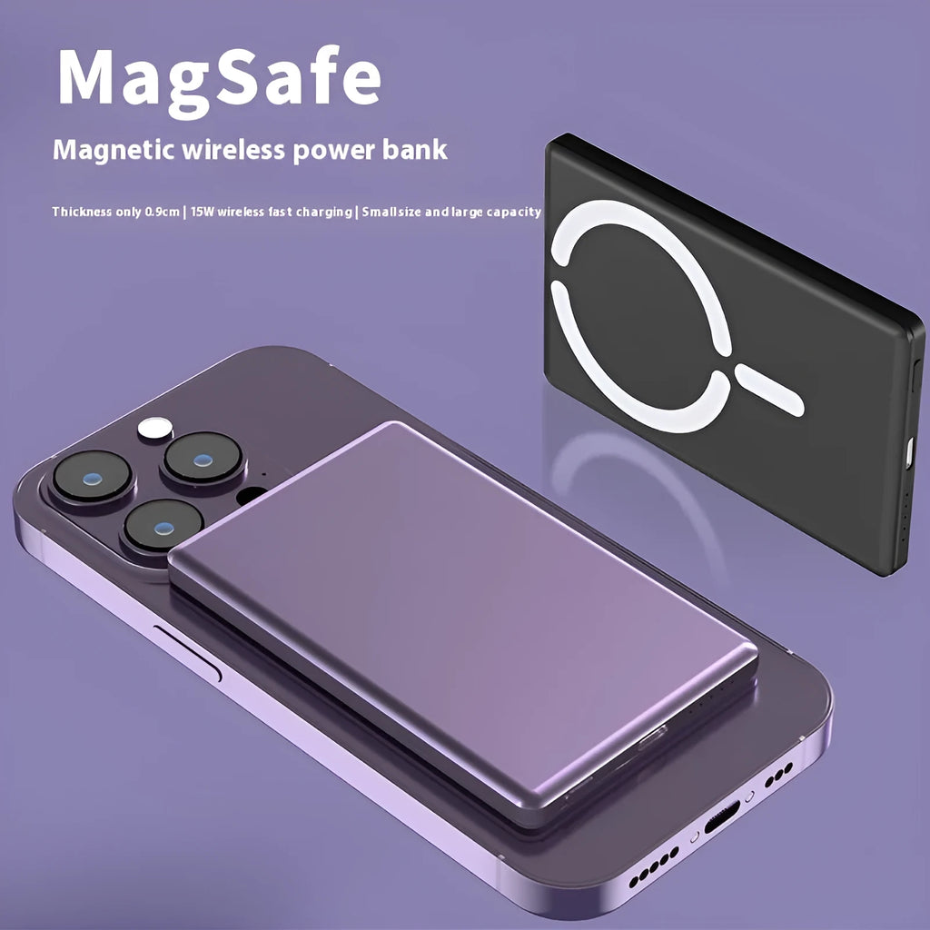 Ultra-thin magnetic power bank portable charger with alloy shell in dark grey colour