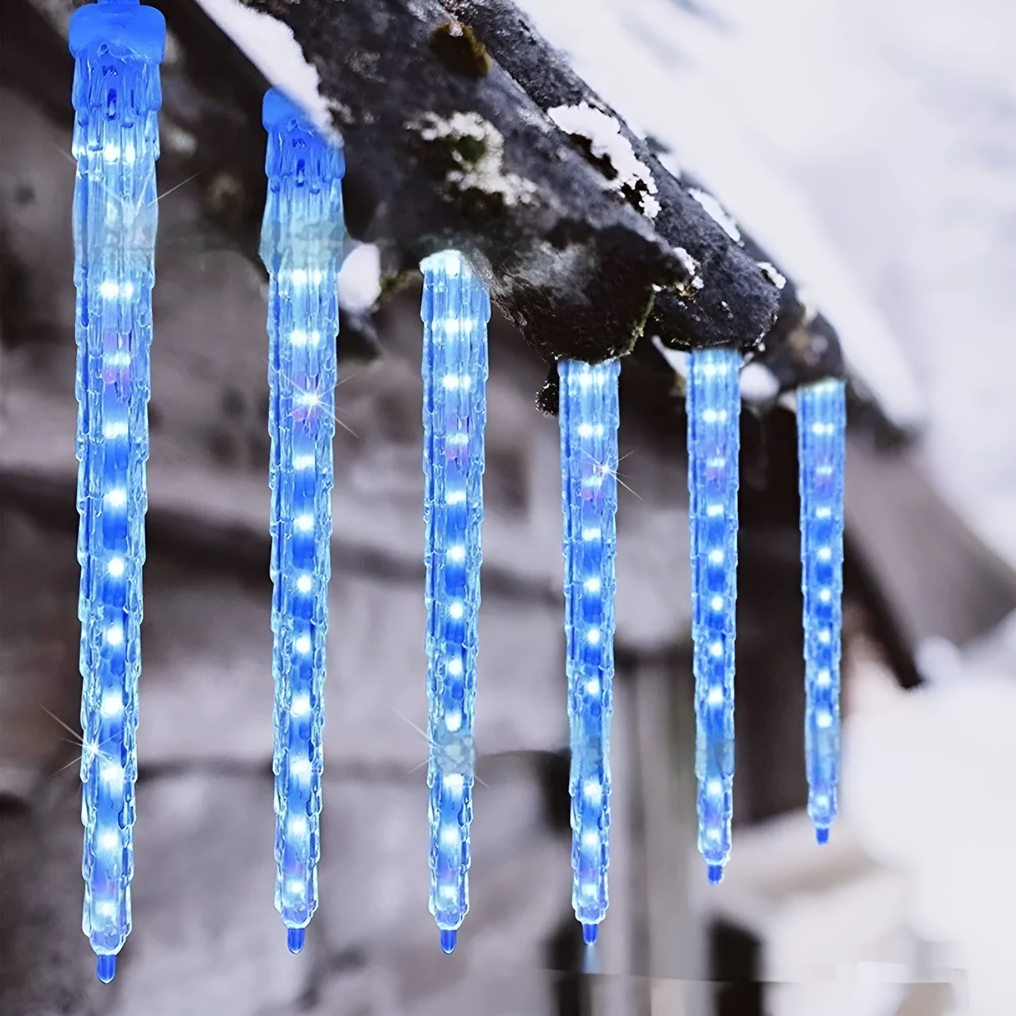 LED ice cone shaped meteor shower solar Christmas lamp with multiple 30cm stems in flower shape arrangement.