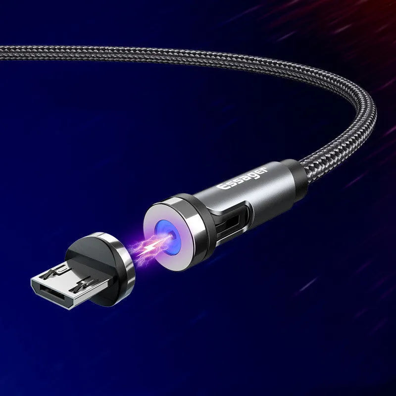 Magnetic rotating data cable in deep space grey or lucky red, 1m or 2m, for Apple, Micro USB and Type-C.