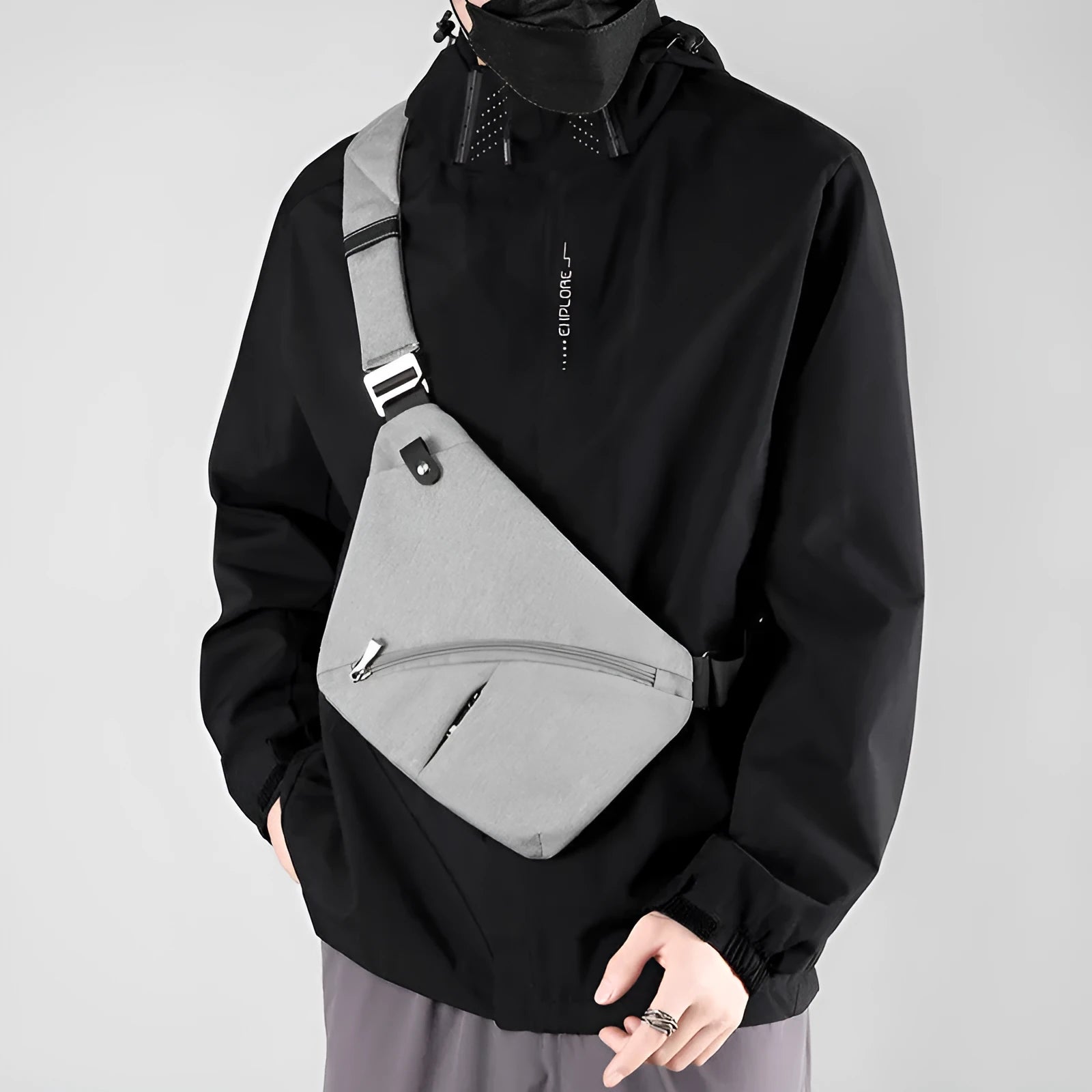 Men's Oxford cloth chest bag single shoulder crossbody design grey and black colour options