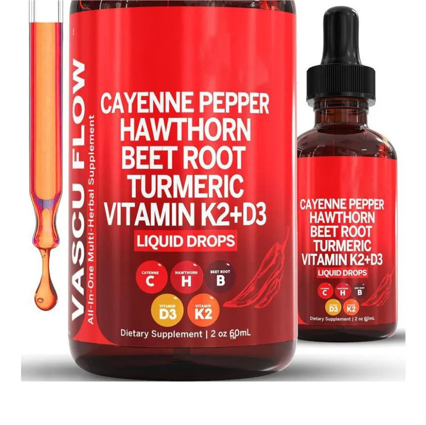 60ml glass bottle of Vitamin D3 K2 Hawthorn Fruit Liquid Drops with dropper