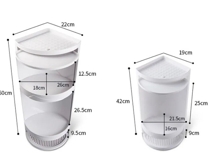 Plastic punch-free 3-tier corner shelf in Nordic white or elegant grey for bathroom or kitchen wall.