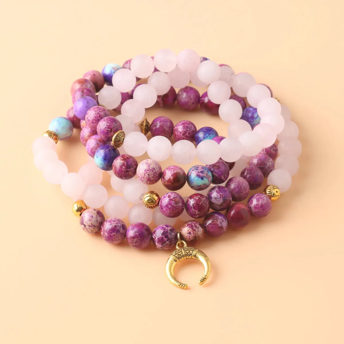 Pink crystal Emperor Stone beads pendant necklace on single chain for unisex casual wear