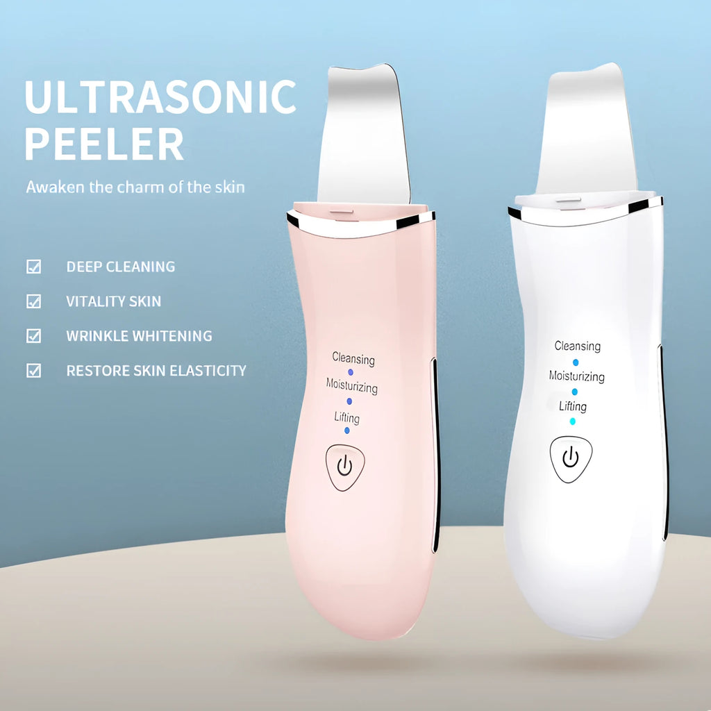 Ultrasonic cleansing introducer beauty shoveling machine in black, pink, and white with compact rectangular body