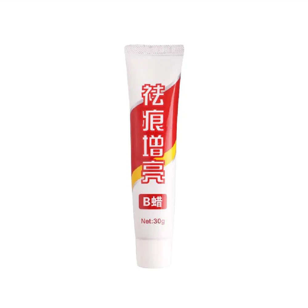 Car scratch repair wax kit containing A and B wax tubes with sponge applicator for paint polishing