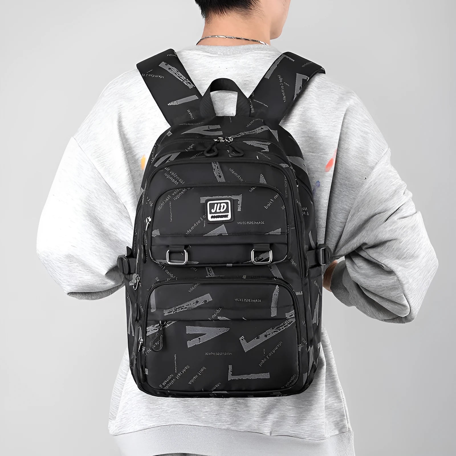 Girls large capacity nylon school backpack with anti-theft function and physiological curve back support