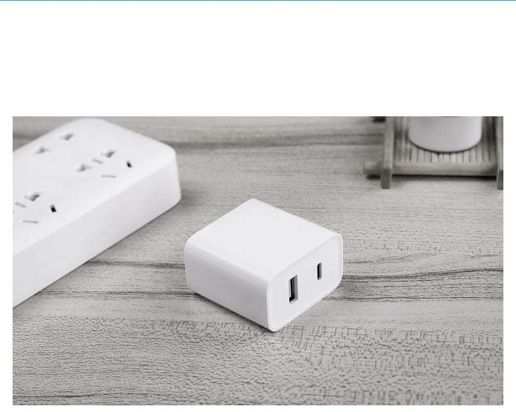 Xiaomi 30W USB charger, white, dual port USB-C and USB-A, compact 48mm x 28mm x 47mm