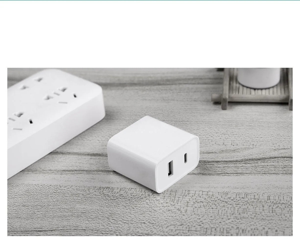Xiaomi 30W USB charger, white, dual port USB-C and USB-A, compact 48mm x 28mm x 47mm
