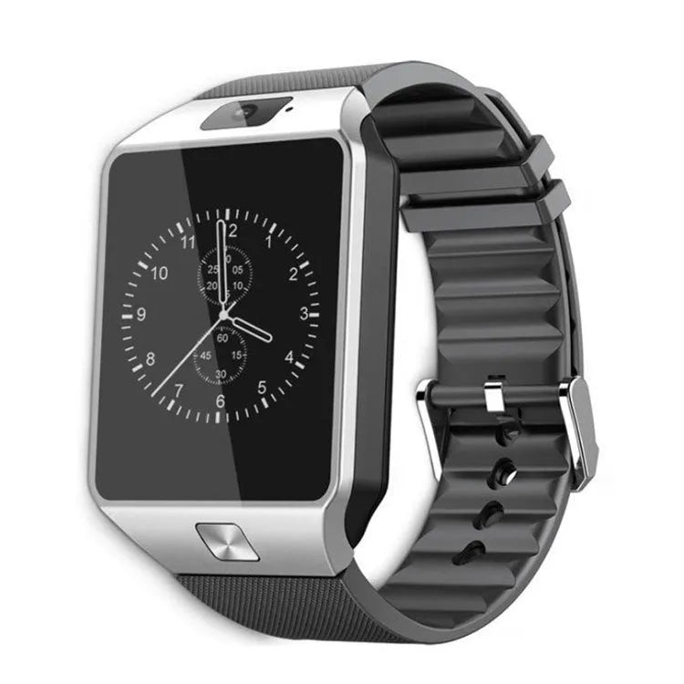 DZ09 sports smart watch with black TPU strap and 1.56 inch touch screen display