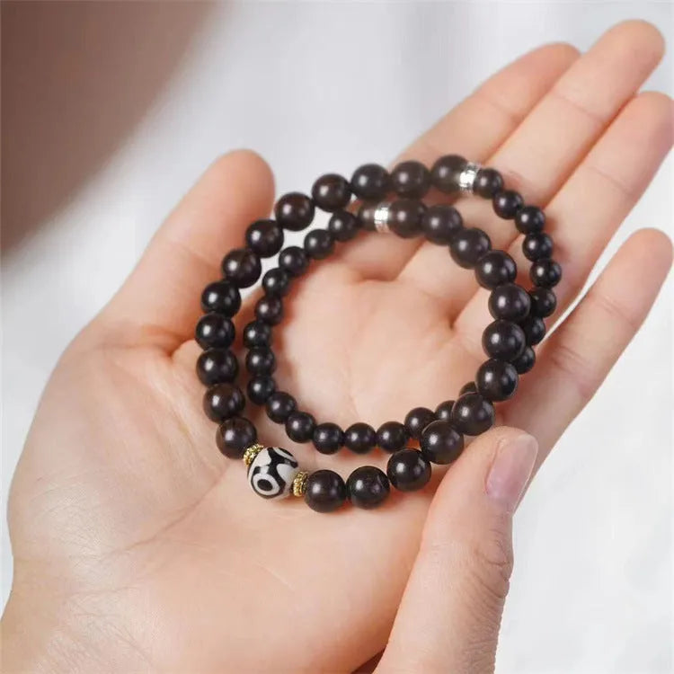 Ebony wood Tibetan beads bracelet with 8mm diameter and two-circle retro design