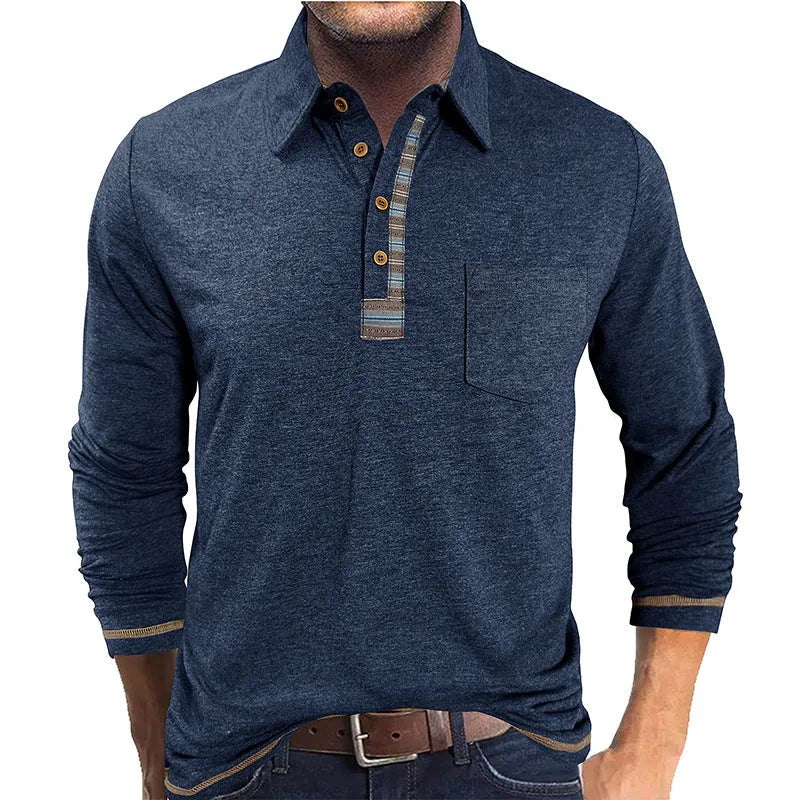 Men's long sleeve button-down collar polo shirt in 210g colour cotton frame fabric, regular fit, seven colours, S-XXXL