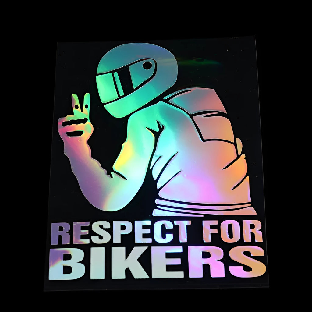 Respect For Bikers automobile sticker in reflective silver on a car panel
